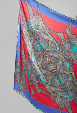 Rita White Scarves^Silk Scarf in Butterflies Circles Red / Purple