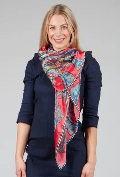 Rita White Scarves^Silk Scarf in Butterflies Red