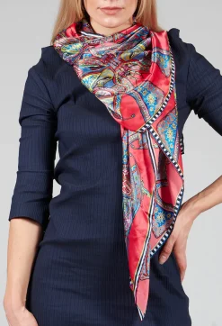 Rita White Scarves^Silk Scarf in Butterflies Red