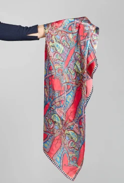 Rita White Scarves^Silk Scarf in Butterflies Red
