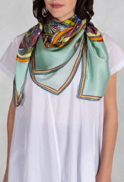 Rita White Scarves^Silk Scarf in Green Circles