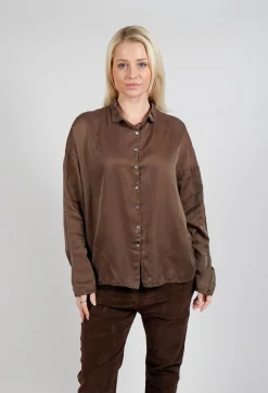 Album Di Famiglia Shirts & Blouses^Silk Short Collar Shirt in Coffee