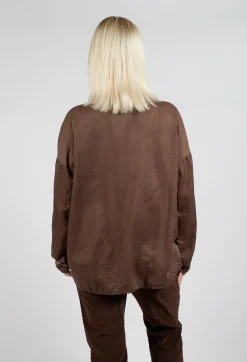 Album Di Famiglia Shirts & Blouses^Silk Short Collar Shirt in Coffee
