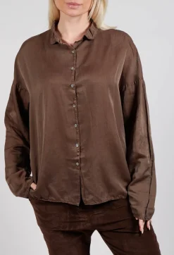 Album Di Famiglia Shirts & Blouses^Silk Short Collar Shirt in Coffee
