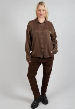 Album Di Famiglia Shirts & Blouses^Silk Short Collar Shirt in Coffee