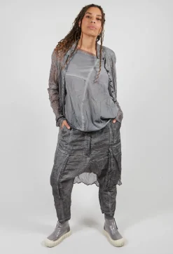 Rundholz Dip Trousers^Silk Straight Leg Drop Crotch Trousers in Pencil Cloud