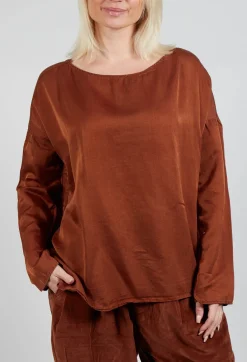 Album Di Famiglia Tops^Silk T-Shirt in Rust