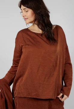 Album Di Famiglia Tops^Silk T-Shirt in Rust