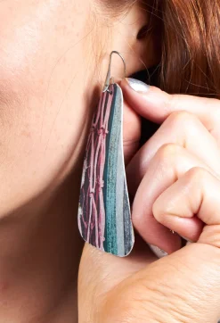 Italian Earrings^Silver Metal Eardrops with Bike Image Detail