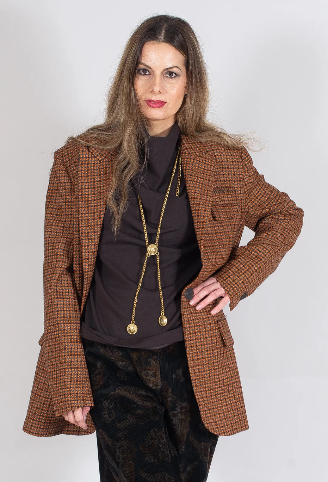 Beatrice B Jackets^Single-Breasted Houndstooth Jacket in Orange Print