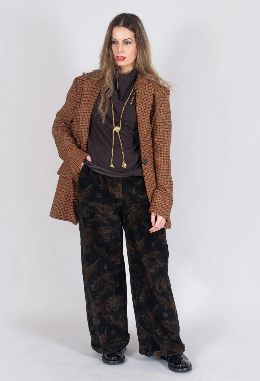 Beatrice B Jackets^Single-Breasted Houndstooth Jacket in Orange Print