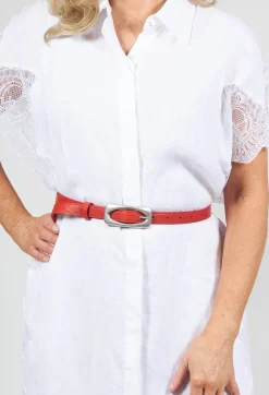 Beatrice B Belts^Skinny Leather Belt in Red
