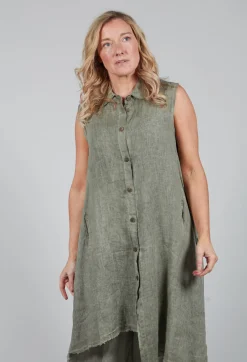 Sanctamuerte Dresses^Sleeveless Dress in Lino and Tinto Freddo Olive