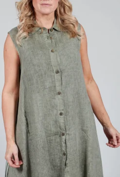 Sanctamuerte Dresses^Sleeveless Dress in Lino and Tinto Freddo Olive
