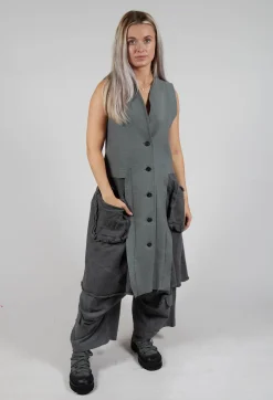 Rundholz Black Label Tops^Sleeveless Longline Top with Feature Pockets in Rock