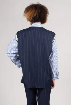 Mei Meij Jackets^Sleeveless Pinstripe Jacket in Gessato Blue Nights