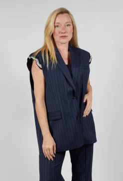 Mei Meij Jackets^Sleeveless Pinstripe Jacket in Gessato Blue Nights