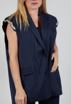 Mei Meij Jackets^Sleeveless Pinstripe Jacket in Gessato Blue Nights