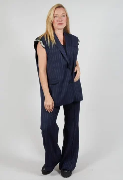 Mei Meij Jackets^Sleeveless Pinstripe Jacket in Gessato Blue Nights