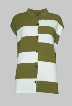 Sarah Pacini Shirts & Blouses^Sleeveless Stripe Polo Top in Green