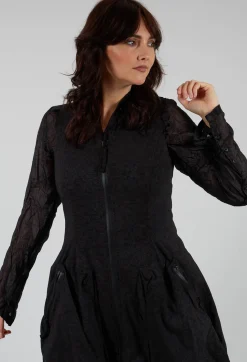 Rundholz Black Label Dresses^Sleeveless Zip Through Dress in Black Shiny Print