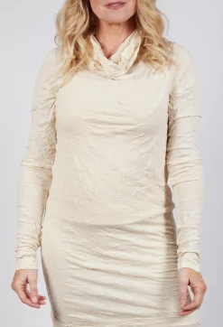 Rundholz Mainline Tops^Slim Roll Neck Crinkle Top in Bone