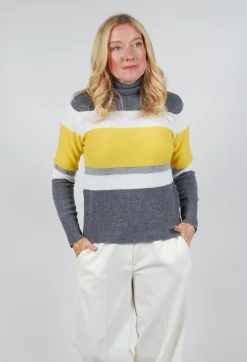 Beatrice B Jumpers^Sonia Jumper in Yellow and Grey Stripe