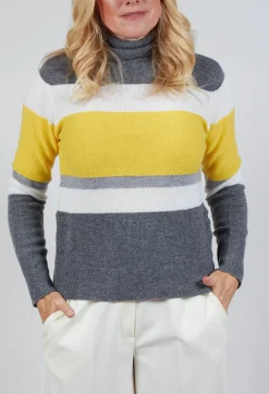 Beatrice B Jumpers^Sonia Jumper in Yellow and Grey Stripe