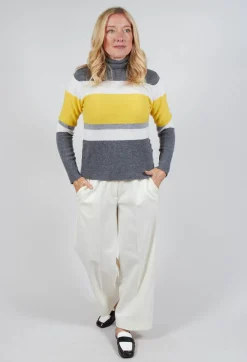 Beatrice B Jumpers^Sonia Jumper in Yellow and Grey Stripe