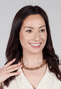 Bender Schmuck Necklaces^Square and Disc Beaded Necklace in Khaki and Antique Brown