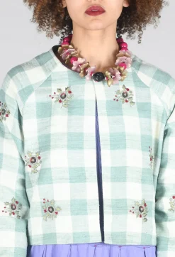 Traces of Me Jackets^Square Flower Chess Bolero in Blue Jade