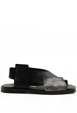 Papucei Flats^Square Toe Seamus Flat in Black and Silver