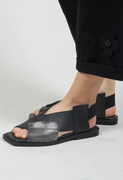 Papucei Flats^Square Toe Seamus Flat in Black and Silver