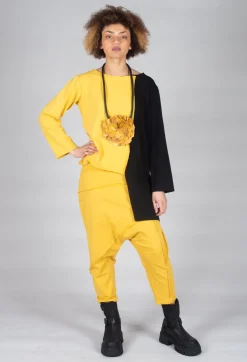 Bread and Butter Trousers^Stitched Cotton Trouers in Yellow and Black