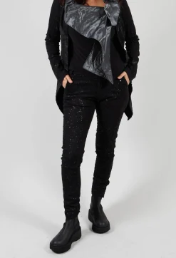 Pal Offner Trousers^Straight Leg Stretch Denim Trousers in Black with Latex Detail Finish