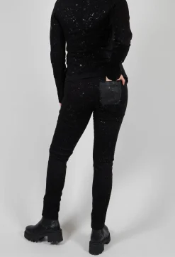 Pal Offner Trousers^Straight Leg Stretch Denim Trousers in Black with Latex Detail Finish