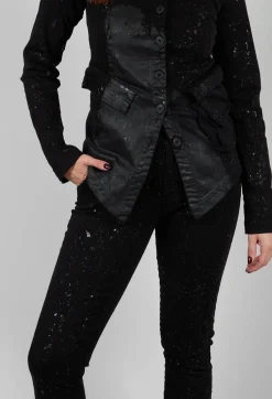 Pal Offner Trousers^Straight Leg Stretch Denim Trousers in Black with Latex Detail Finish