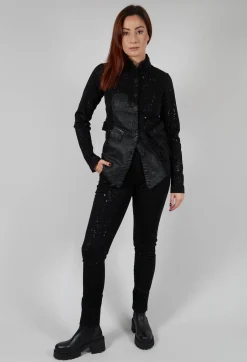 Pal Offner Trousers^Straight Leg Stretch Denim Trousers in Black with Latex Detail Finish