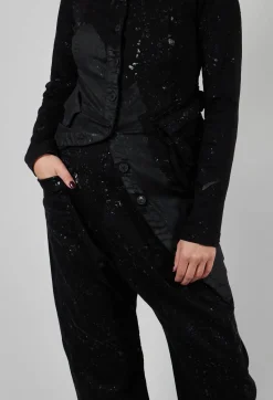 Pal Offner Trousers^Stretch Denim Balloon Trousers in Black with Latex Finish