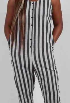 Thing Dresses^Stripe Jumpsuit in Light Grey
