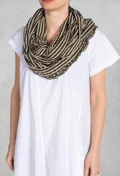 Never D Less Scarves^Stripe Snood in Military Green/Ecru