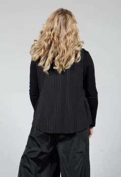 Amici Jackets^Striped Back Tie Cotton Blend Vest in Black