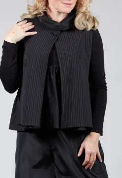 Amici Jackets^Striped Back Tie Cotton Blend Vest in Black