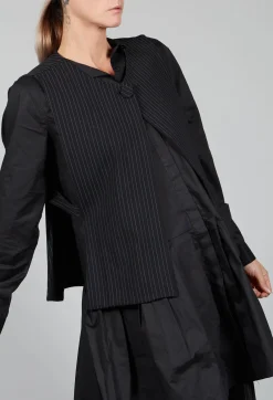 Amici Jackets^Striped Back Tie Cotton Blend Vest in Black