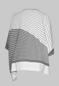 Nijii Jumpers^Striped Batwing Jumper in Grey and White
