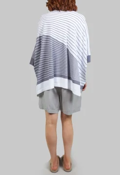 Nijii Jumpers^Striped Batwing Jumper in Grey and White