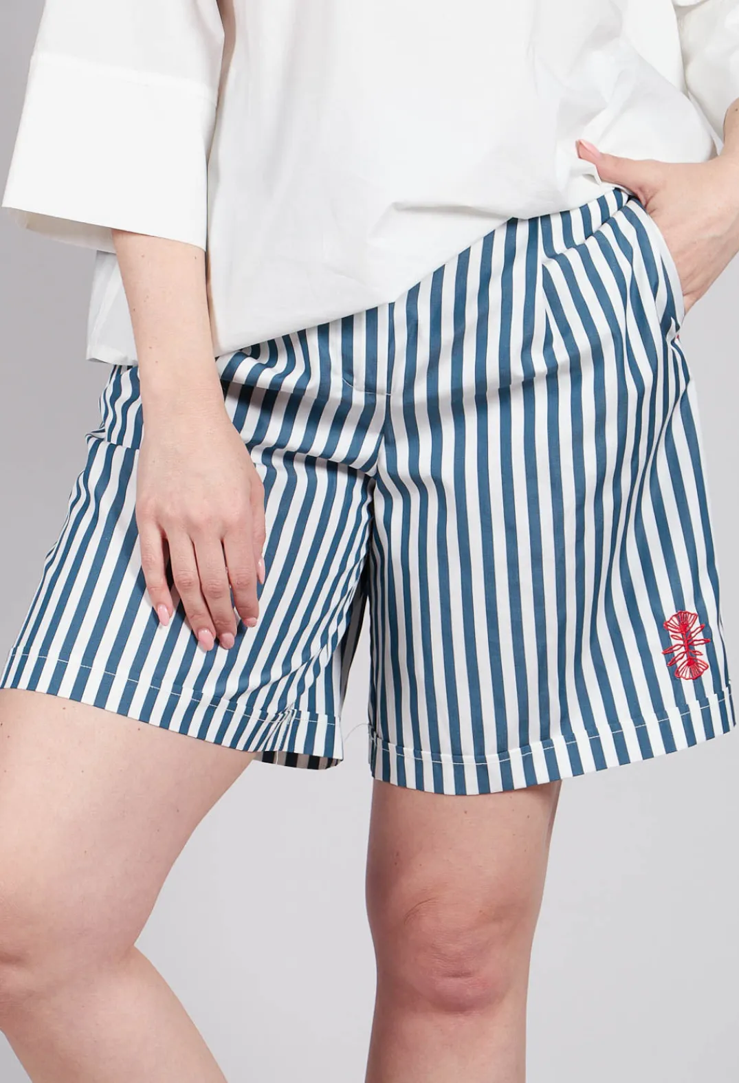 Beatrice B Shorts^Striped Bermuda Shorts in Poseidon Green