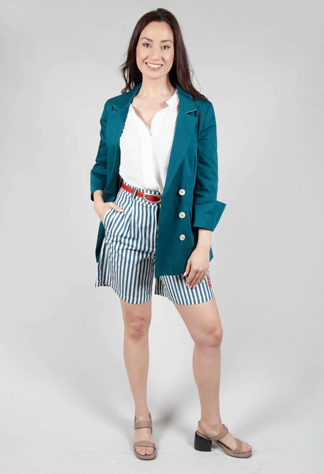 Beatrice B Shorts^Striped Bermuda Shorts in Poseidon Green
