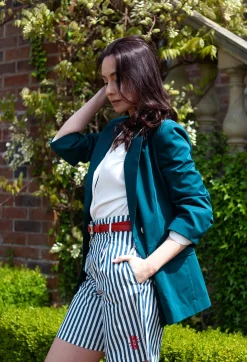 Beatrice B Shorts^Striped Bermuda Shorts in Poseidon Green