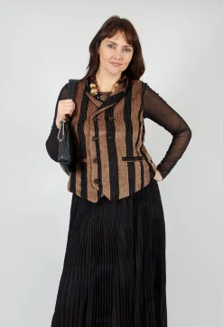 Aleksandr Manamis Jackets^Striped Corduroy Waistcoat in Black and Brown